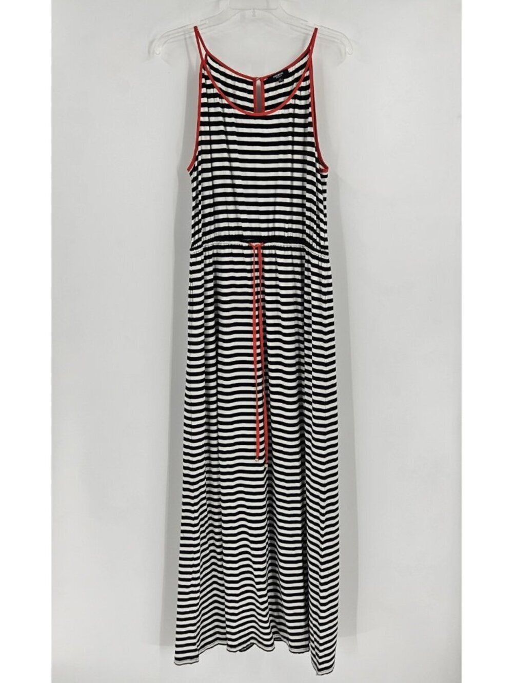 Premise Dress XL Sleeveless Maxi Striped Black White Red Nautical
